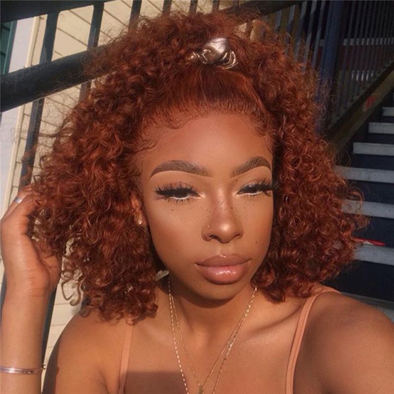 Bob Short Ginger Orange Wig Human Hair Deep Wave PrePlucked Virgin Colored Human Hair Wigs