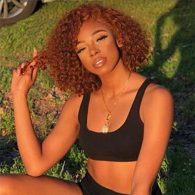 Bob Short Ginger Orange Wig Human Hair Deep Wave PrePlucked Virgin Colored Human Hair Wigs