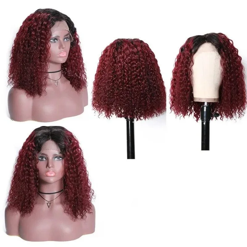 1B 99J  Bob Burgundy Red ColorShort Curly Lace Front Full Lace Wigs Curly Human Hair Wigs Preplucked Natural Hairline