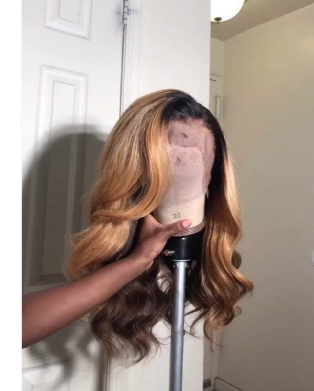 Human Virgin Hair Ombre Honey Blonde Pre Plucked Lace Front Wig For Black Woman