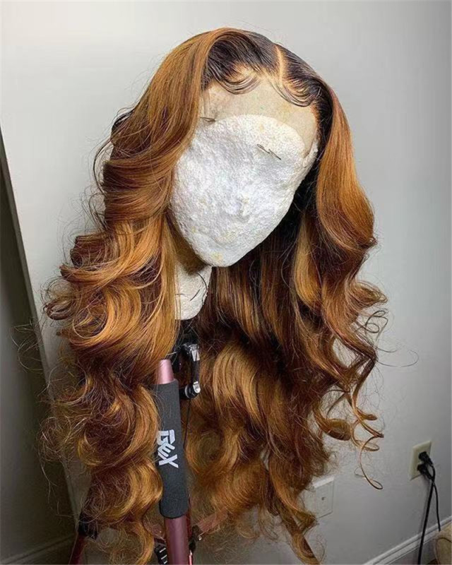 Ombre Colored Human Virgin Hair Ombre Wave Pre Plucked Lace Front Wig And 13x4x1 T Part Lace Wig For Black Woman-33d6ec