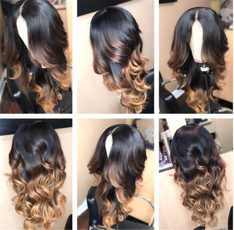 Human Virgin Hair Ombre Wave Pre Plucked Lace Front Wig For Black Woman