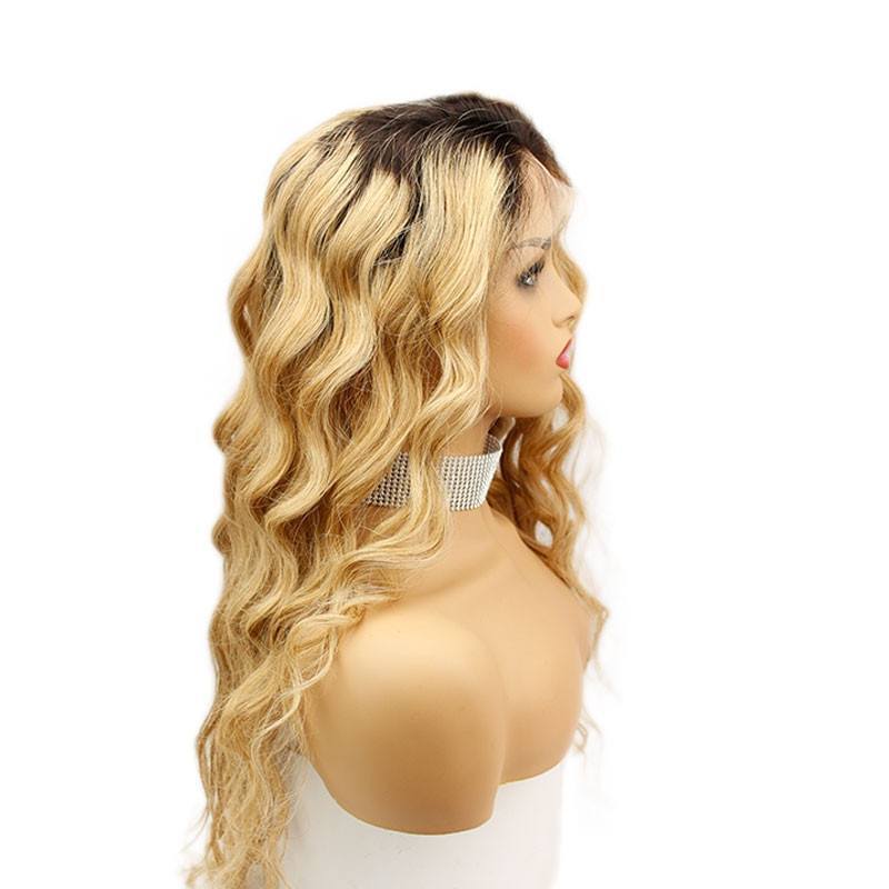 Honey Blonde Ombre 1B 27 Human Hair Lace Front wigs Loose Wave Full Lace Wig for Women 2 Tone