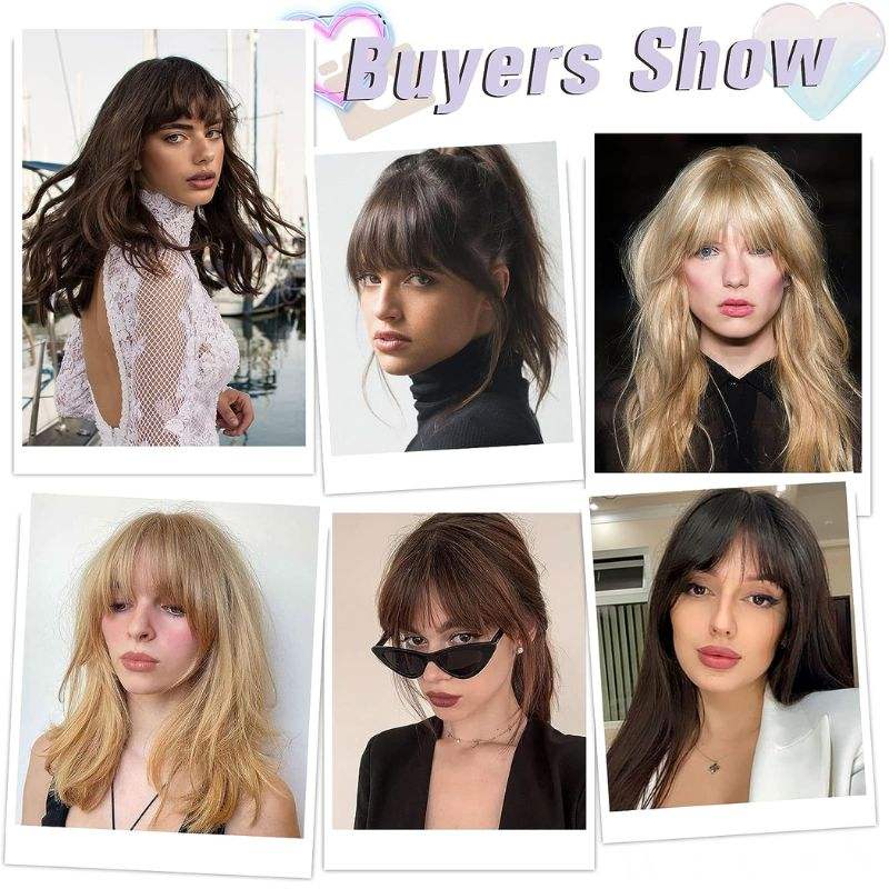 100% Human Hair Bangs Clip in Hair Extensions 27P 613 Clip on Bangs Full Fringe Short Straight Hair with Temples Hairpieces for Women Curved Bangs for Daily Wear 6-8 Inch