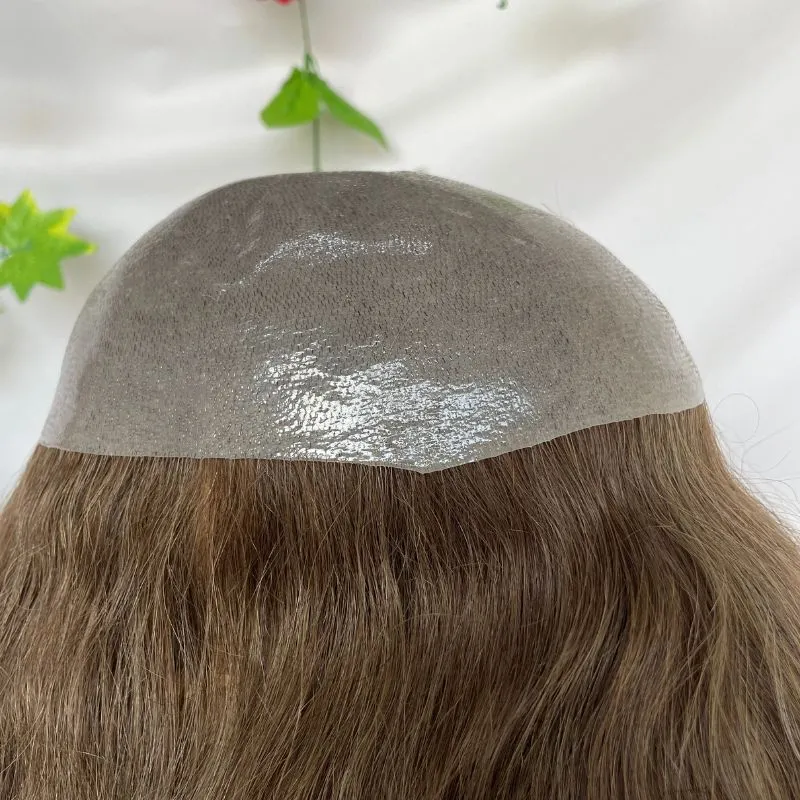 12 Inch Long Toupee for Man Human Hair Light Brown  V-loop Super Skin Base Full PU  European Virgin Human Hair System for Man Hair Wig Natural Toupee #4 Brown Color