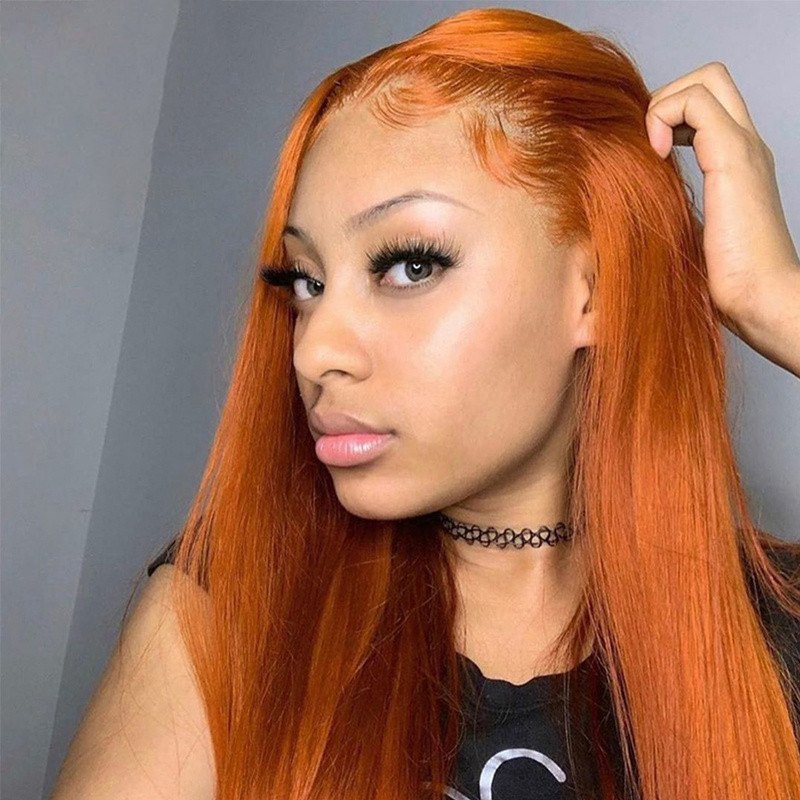 Orange Ginger Lace Front Wig Brazilian Remy Colored Human Hair Wigs For Women Pre Plucked Glueless Straight Wig 4x4 Closure Wig