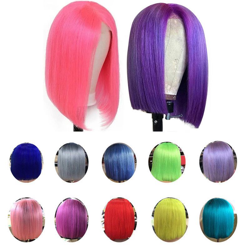 Pink Bob Lace Front Wigs Human Hair 13x4 Pre Plucked Blue Red Grey Green Yellow Short Bob Wigs For Black Women Remy