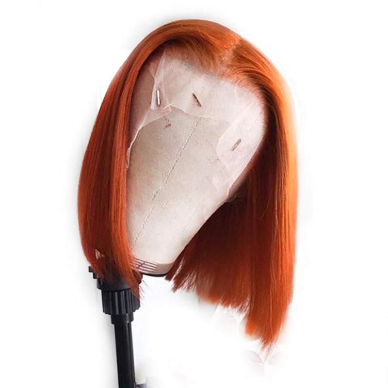 Orange Bob Human Hair Wig Deep Part Lace Front Wigs Pre Plucked Full End Brazilian Straight Bob Wigs