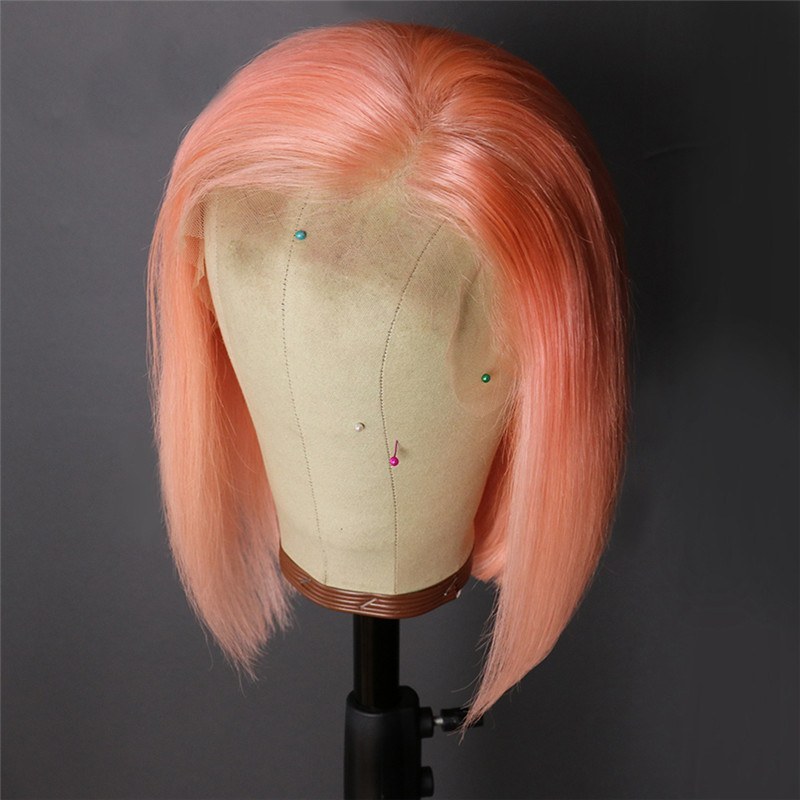 13x4 Lace Front Wig Preplucked Short Human Hair Wigs Brazilian Remy Pink Bob Wigs For Black Women