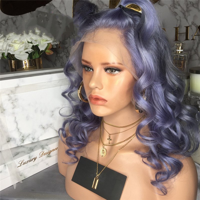Grey Purple Loose Wave Wig Brazilian Virign Lace Front 13x4 T Part LaceHuman Hair Wigs Pre Plucked Lace Wigs