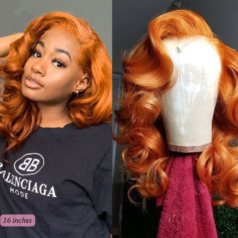 Light Orange Body Wave Lace Front 13x4 T Part LaceHuman Hair Ginger Virgin Human Wigs for Black Women