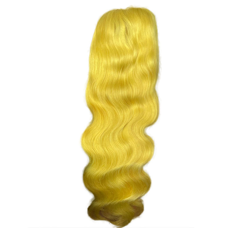 Light Yellow Color Human Virgin Hair Pre Plucked Lace Front Wig