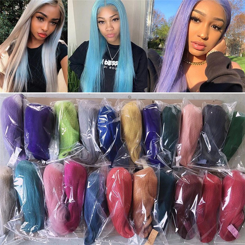 Grey Human Hair Wig Straight Lace Front Wig Brazilian Remy Transparent Lace Wigs Bob Grey Colored Human Hair Wigs For Women