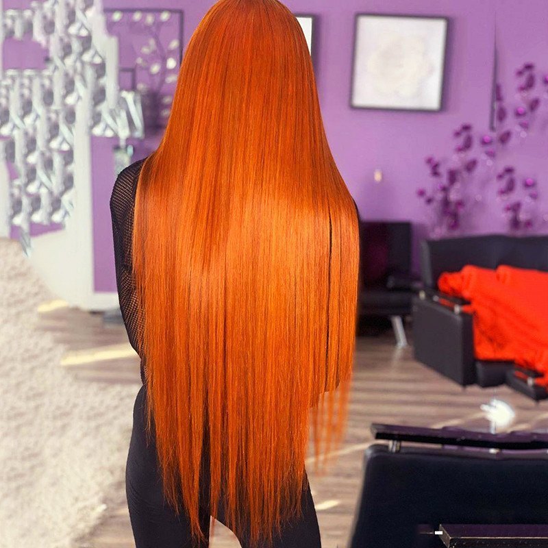 Orange Color Straight Lace Front Wig Brazilian Remy Hair Ginger Wig Lace Front Human Hair Wigs For Women Transparent Lace Wigs
