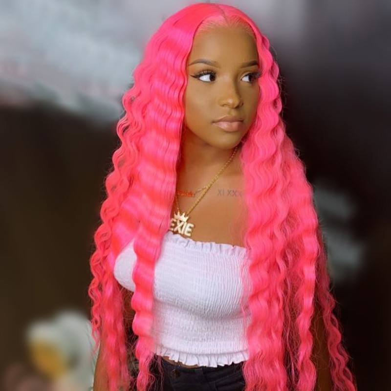 Purple Pink Colored Human Hair Wigs For Women Deep Wave Frontal Wig Remy Brazilian Grey Red Blonde Lace Front Wig Pre Plucked