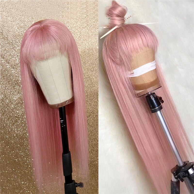 Pink Human Hair Wig Straight Lace Front Wig With Baby Hair Brazilian Remy Transparent Lace Wigs For Women