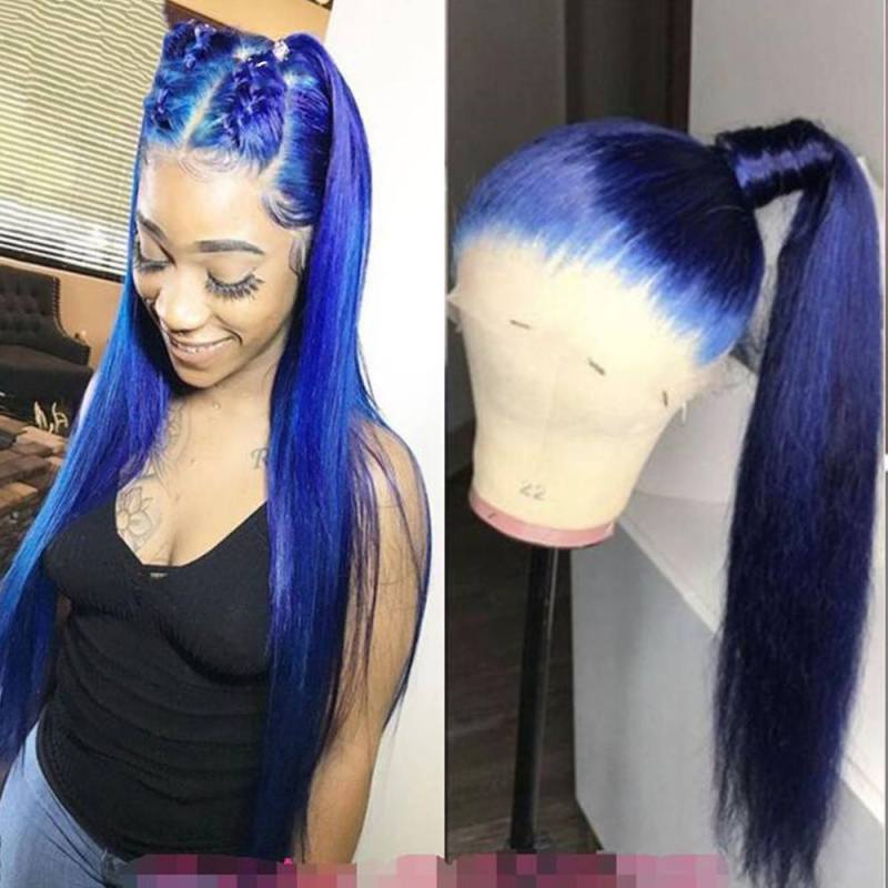 Deep Blue Glueless Lace Front Wigs 13x4 T Part LaceStraight With Baby Hair Brazilian Virgin Human Hair Wig