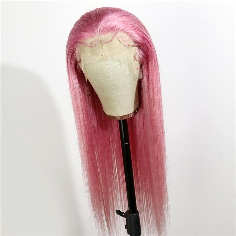 Pink Long Straight 13x4 T Part Lace Front Glueless Wig Pre-Pluck Hairline Virgin Human Hair