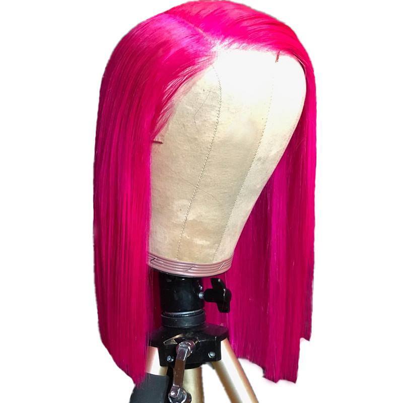 Lace Front Human Hair Wigs With Bangs Transparent Lace For Black Women Brazilian Remy Hotpink Short Bob Wigs Preplucked