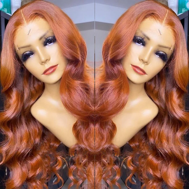 Orange Ginger Color 13x4 Lace Front Wig Pre Plucked Brazilian Wavy Human Hair Wigs For Women Remy Glueless Body Wave Closure Wig