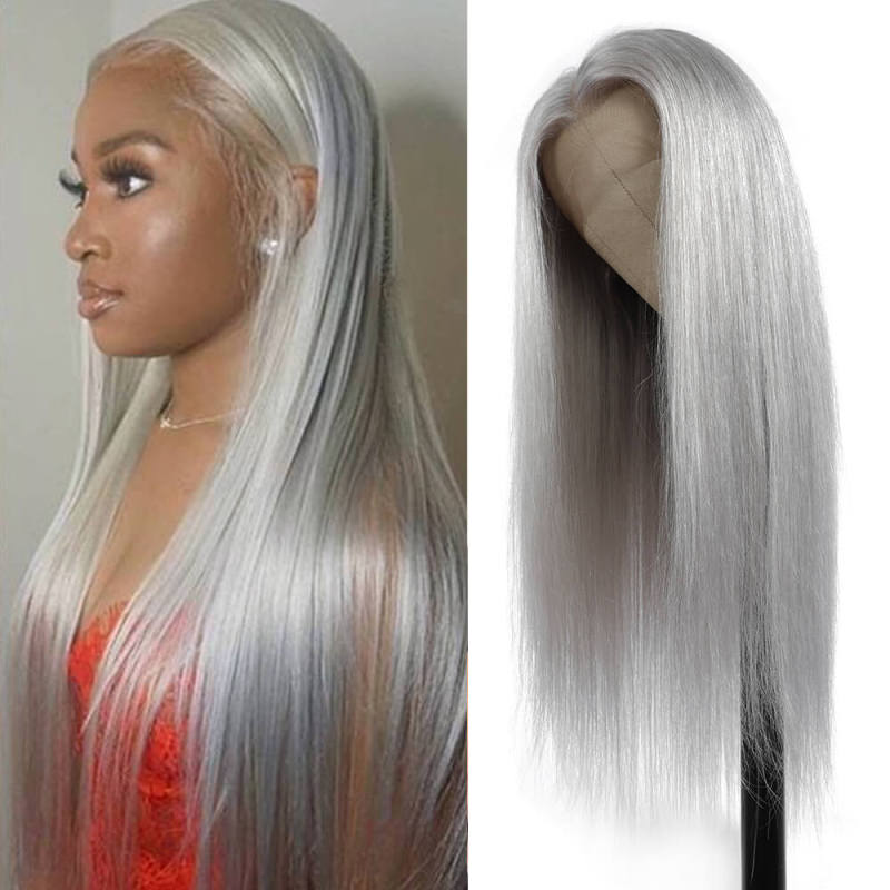 Grey Human Hair Wig Straight Lace Front Wig Brazilian Remy Transparent Lace Wigs Bob Grey Colored Human Hair Wigs For Women