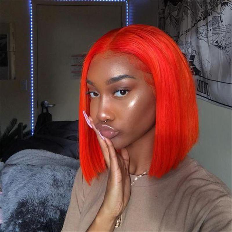 Orange Short Bob Straight Brazilian Human Hair Lace Front Wig Straight Short Bob Wigs for Women