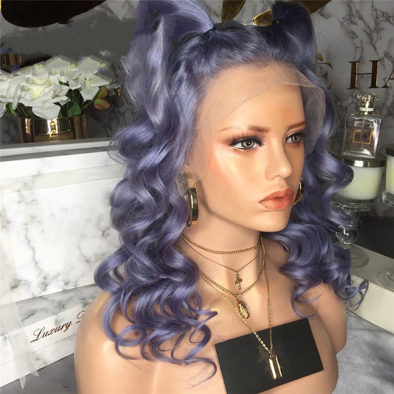 Grey Purple Loose Wave Wig Brazilian Virign Lace Front 13x4 T Part LaceHuman Hair Wigs Pre Plucked Lace Wigs