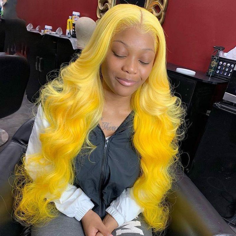 Yellow Color Wig Remy Hair Brazilian Straight Wig Colored Human Hair Wigs For Women Body Wave Wig With Transparent Lace Bob Wig