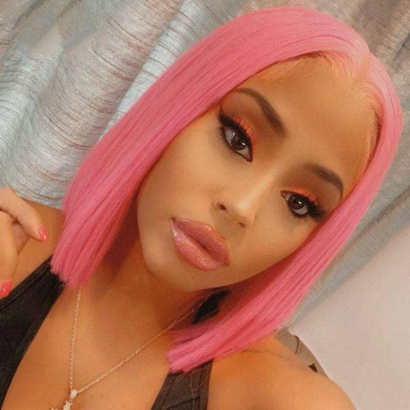 Pink Wig Human Hair Long Straight Lace Front Wig Brazilian Remy Pink Colored Human Hair Wigs For Women Preplucked With Baby Hair