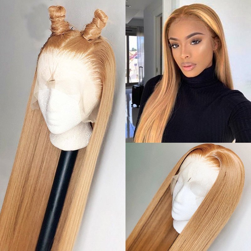 Honey Blonde Colored Human Hair Wigs For Women Color 27 Straight Lace Front Wig Remy Hair Brazilian Part Lace Wig Pre Plucked