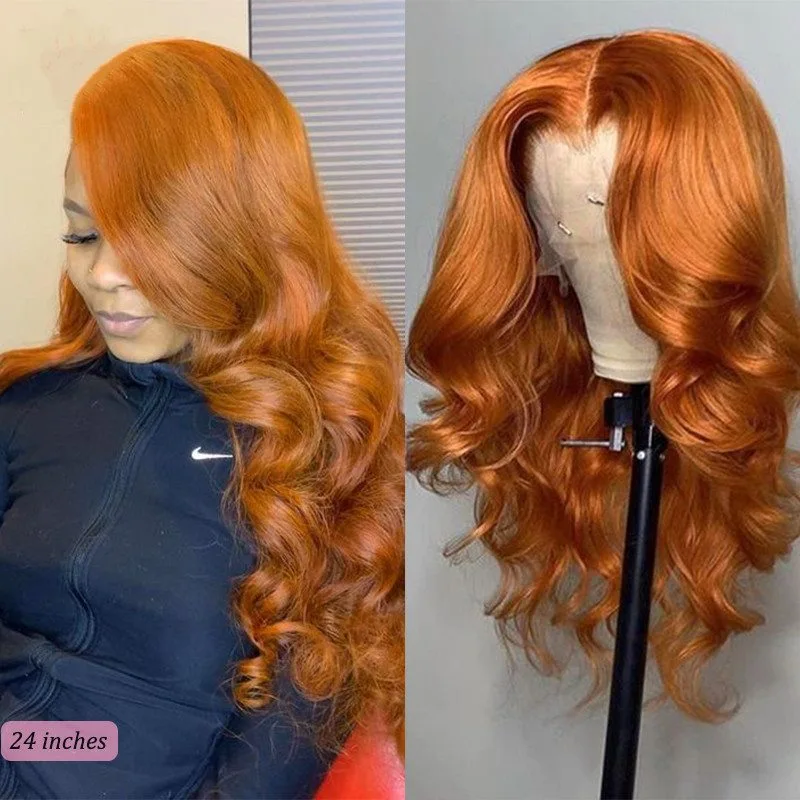 Light Orange Body Wave Lace Front 13x4 T Part LaceHuman Hair Ginger Virgin Human Wigs for Black Women