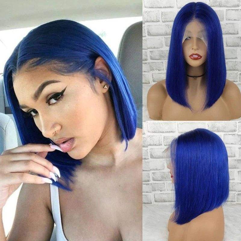 Colored Short Bob Yellow Red Blue Orange Pink Purple Lace Front Virgin Human Hair Wigs