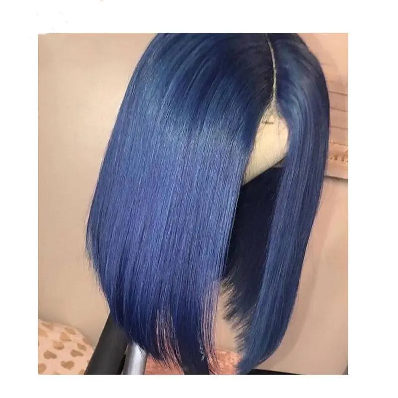 Blue Bob Human Hair Wig Colored Short Bob Wig Dark Blue Straight Bob Lace Front Wigs Lace Front Human Hair Wigs For Women