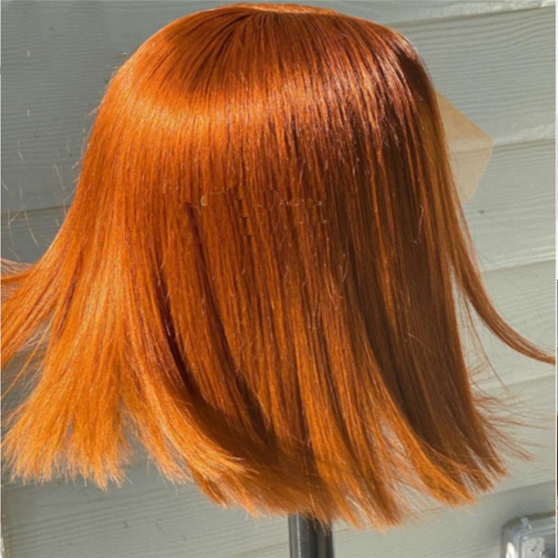 Orange Ginger Blunt Cut Summer Human Hair Lace Front Wigs Blunt Bob Cut Orange Preplucked Lace Frontal Wigs