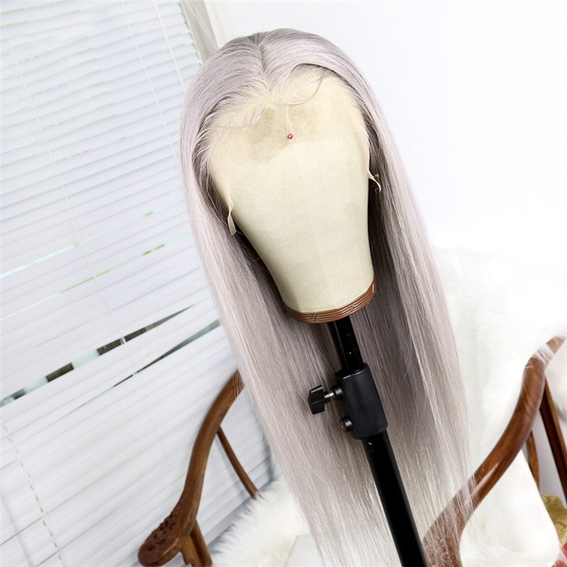 Brazilian Remy Hair Grey Color Lace Wig Straight 13x4 Lace Front Human Hair Lace Wigs For Women With Pre Plucked Hairline 150%