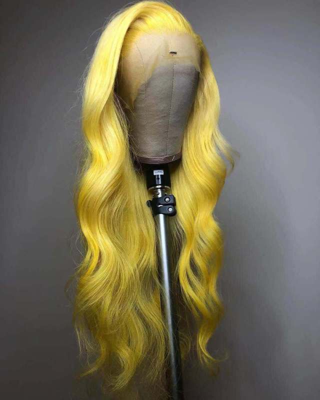 Light Yellow Color Human Virgin Hair Pre Plucked Lace Front Wig