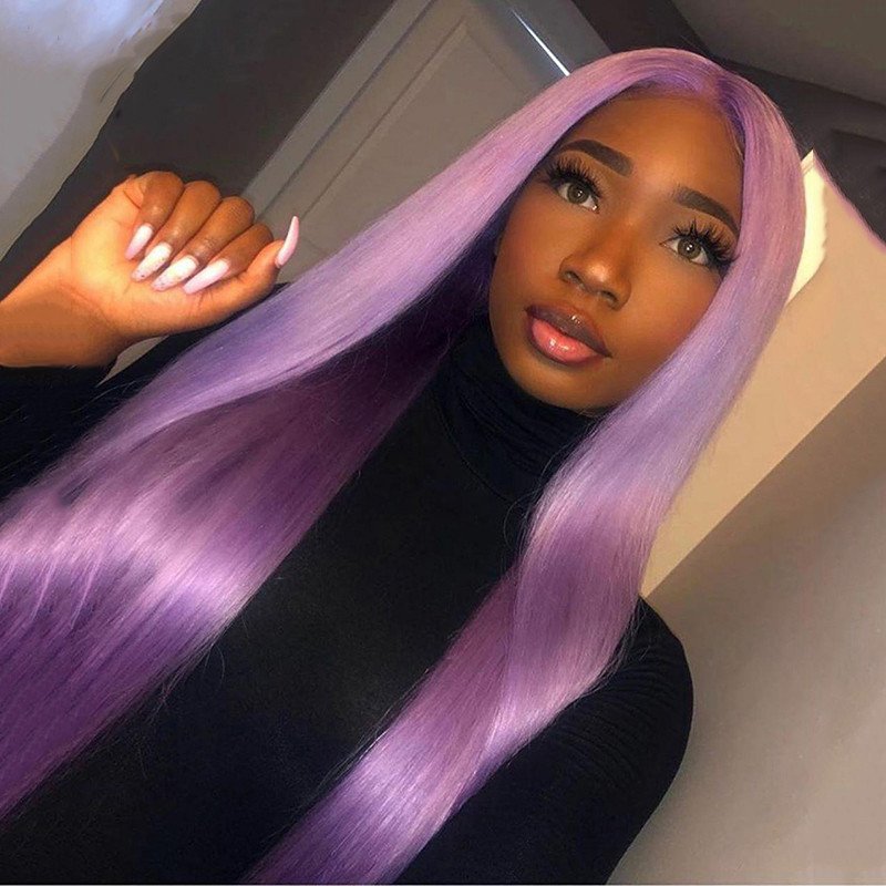 Purple Human Hair Wigs For Women Remy Brazilian Straight Lace Front Wig Transparent Lace Wigs Pre Plucked 13x4 Lace Front Wigs