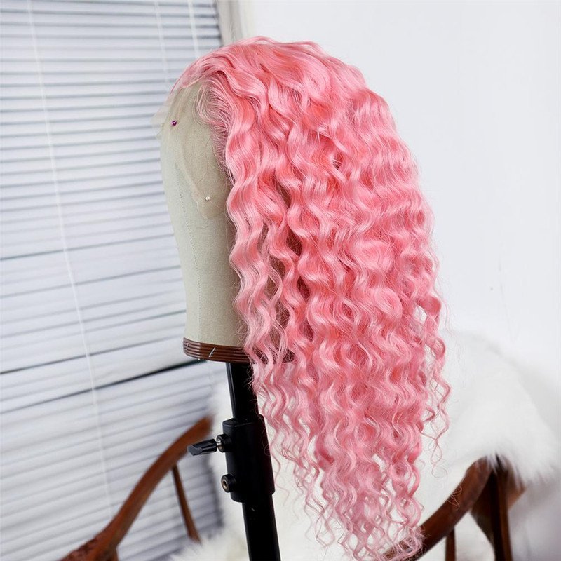 Light Pink Short Bob Deep Curly Wigs Human Hair Pre Plucked Glueless Brazilian Virgin Hair
