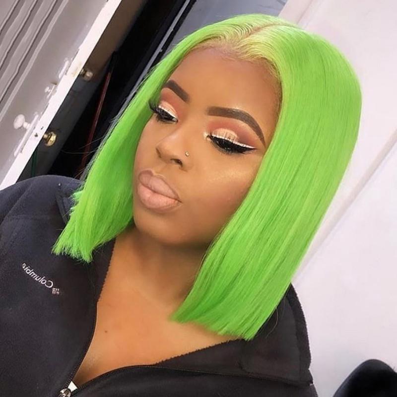 Green Wig Human Hair Straight Lace Front Wig Bob Human Hair Wigs For Women Transparent Lace Wigs Brazilian Remy Colored Wigs 180