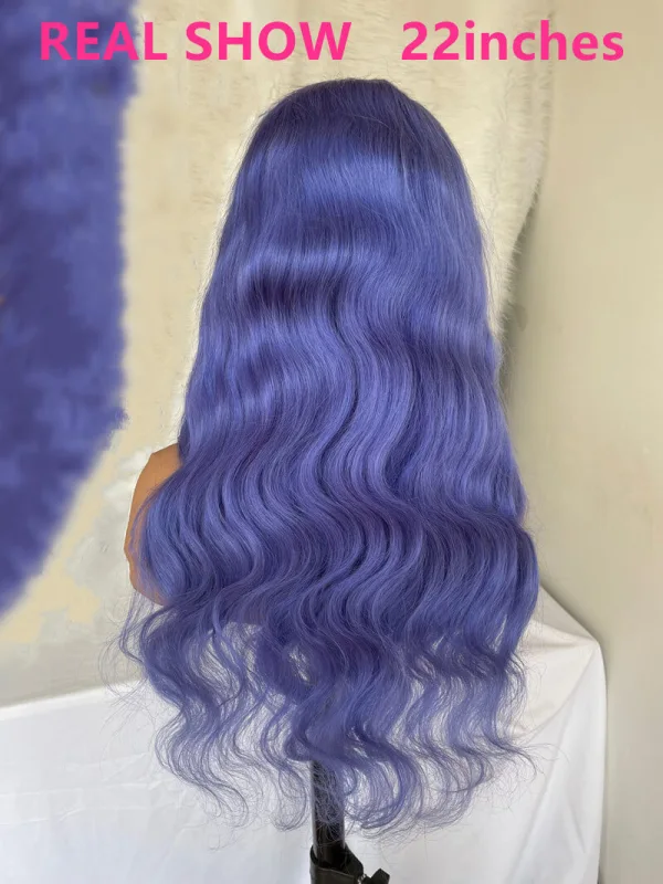 Water Blue Body Wave Light Blue Wavy Human Hair Wig Lace Front