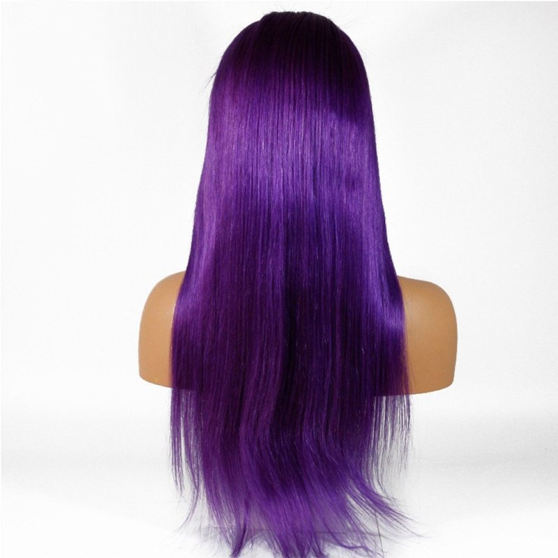 Dark Purple Long Straight 13x4 T Part LaceHuman Hair Wigs Brazilian Straight Pure Purple Color Pre Plucked With Baby Hair