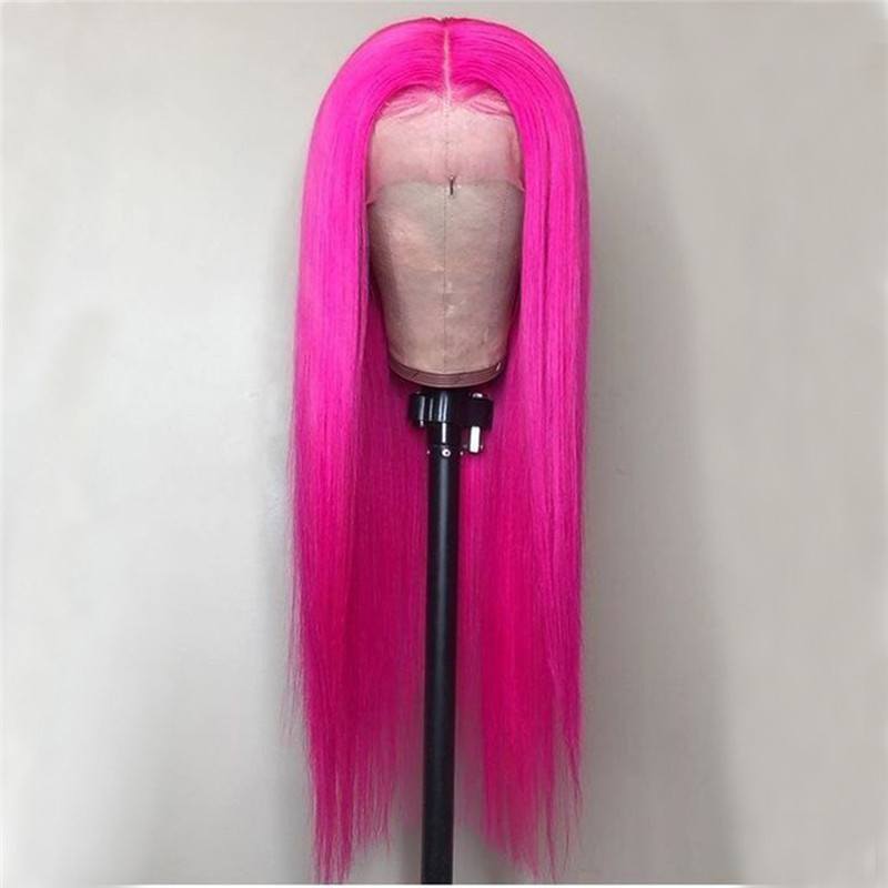 Brazilian 13x4 Pink GreenTransparent Lace Front Human Hair Wig Remy Straight Hair Wig 180% Density