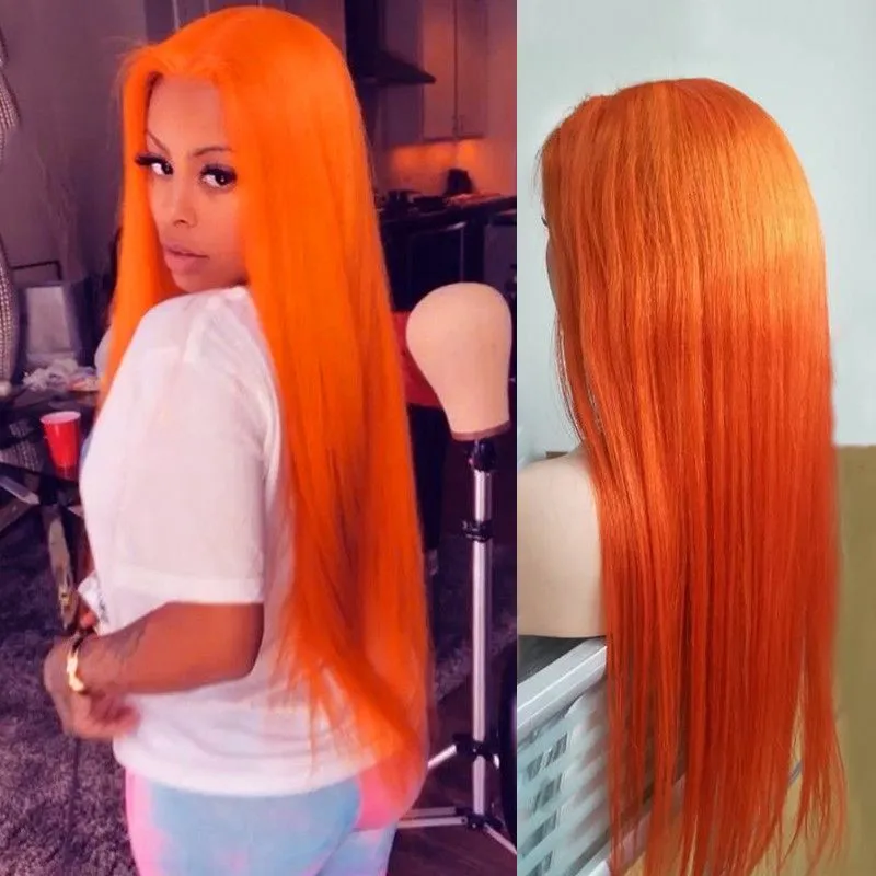 Orange Color Straight Lace Front Wig Brazilian Remy Hair Ginger Wig Lace Front Human Hair Wigs For Women Transparent Lace Wigs