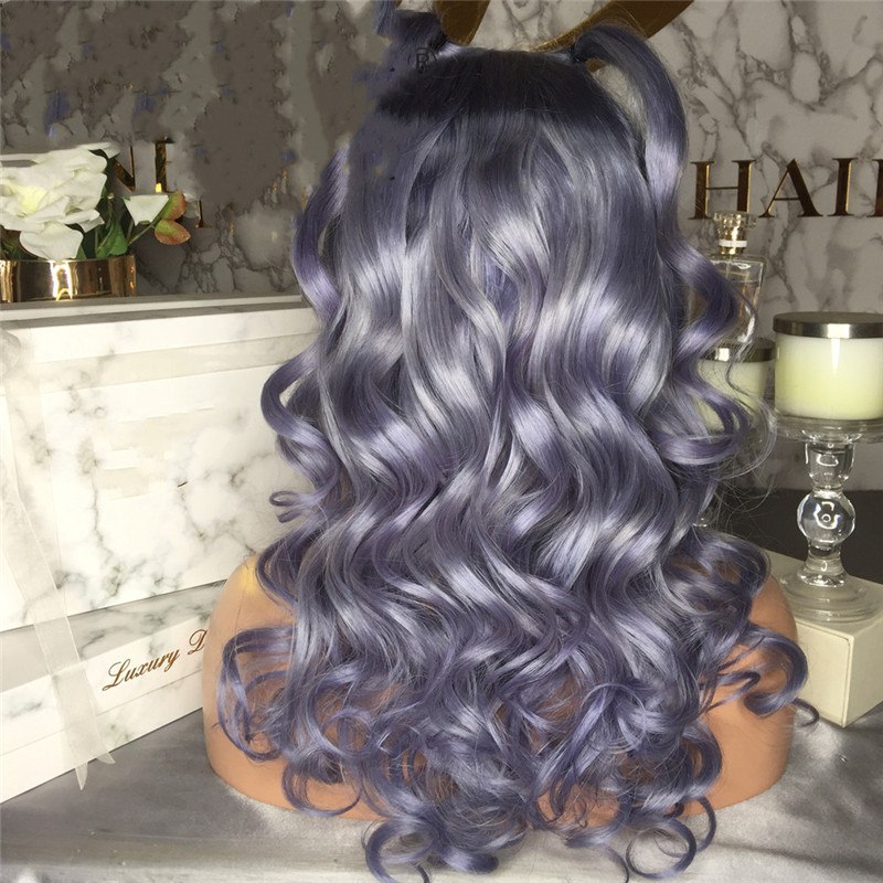 Grey Purple Loose Wave Wig Brazilian Virign Lace Front 13x4 T Part LaceHuman Hair Wigs Pre Plucked Lace Wigs