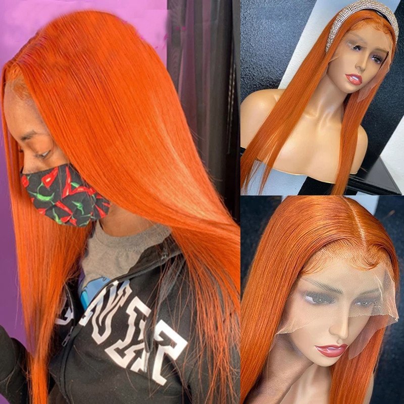 Ginger Wig Orange Colored Human Hair Wigs For Black Women Brazilian Remy Straight 13x4 Lace Front Wig Pre Plucked Closure Wig