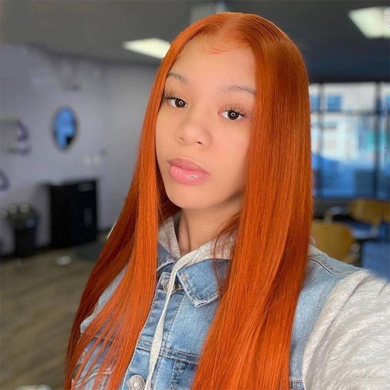 Ginger Wig Orange Colored Human Hair Wigs For Black Women Brazilian Remy Straight 13x4 Lace Front Wig Pre Plucked Closure Wig