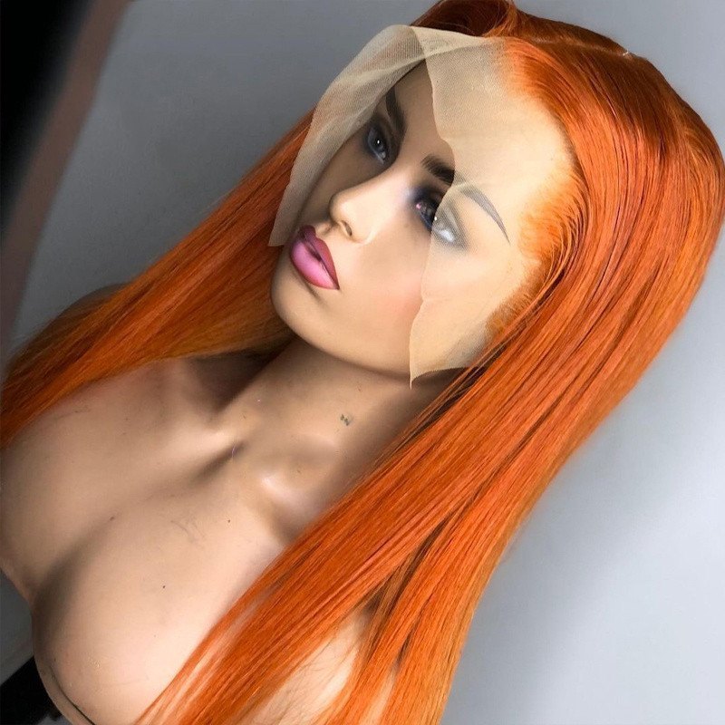 Orange Ginger Lace Front Wig Brazilian Remy Colored Human Hair Wigs For Women Pre Plucked Glueless Straight Wig 4x4 Closure Wig