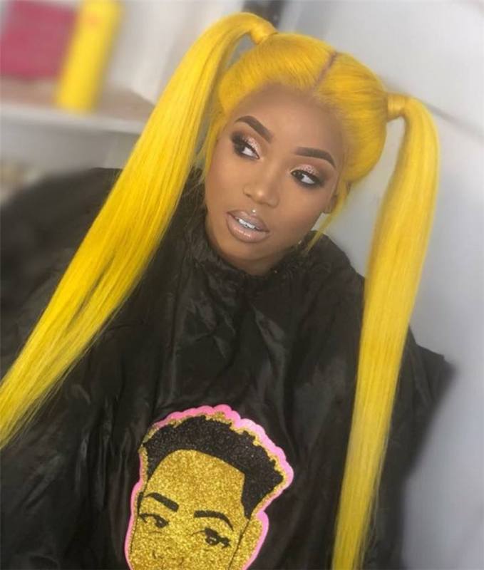 Human Virgin Hair Yellow Pre Plucked Lace Front Wig