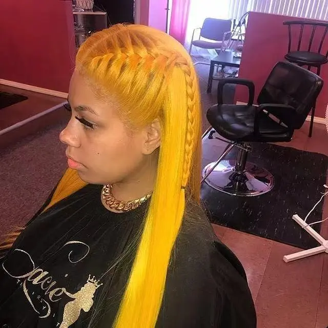 Yellow Human Virgin Hair Pre Plucked Lace Front Wig