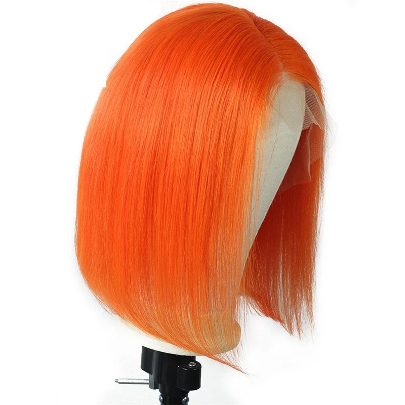 Short Bob Lace Front Wigs Orange Color Bob Wig 13x4 Lace Front Wigs 150% Density BrazilianRemy Human Hair Wigs